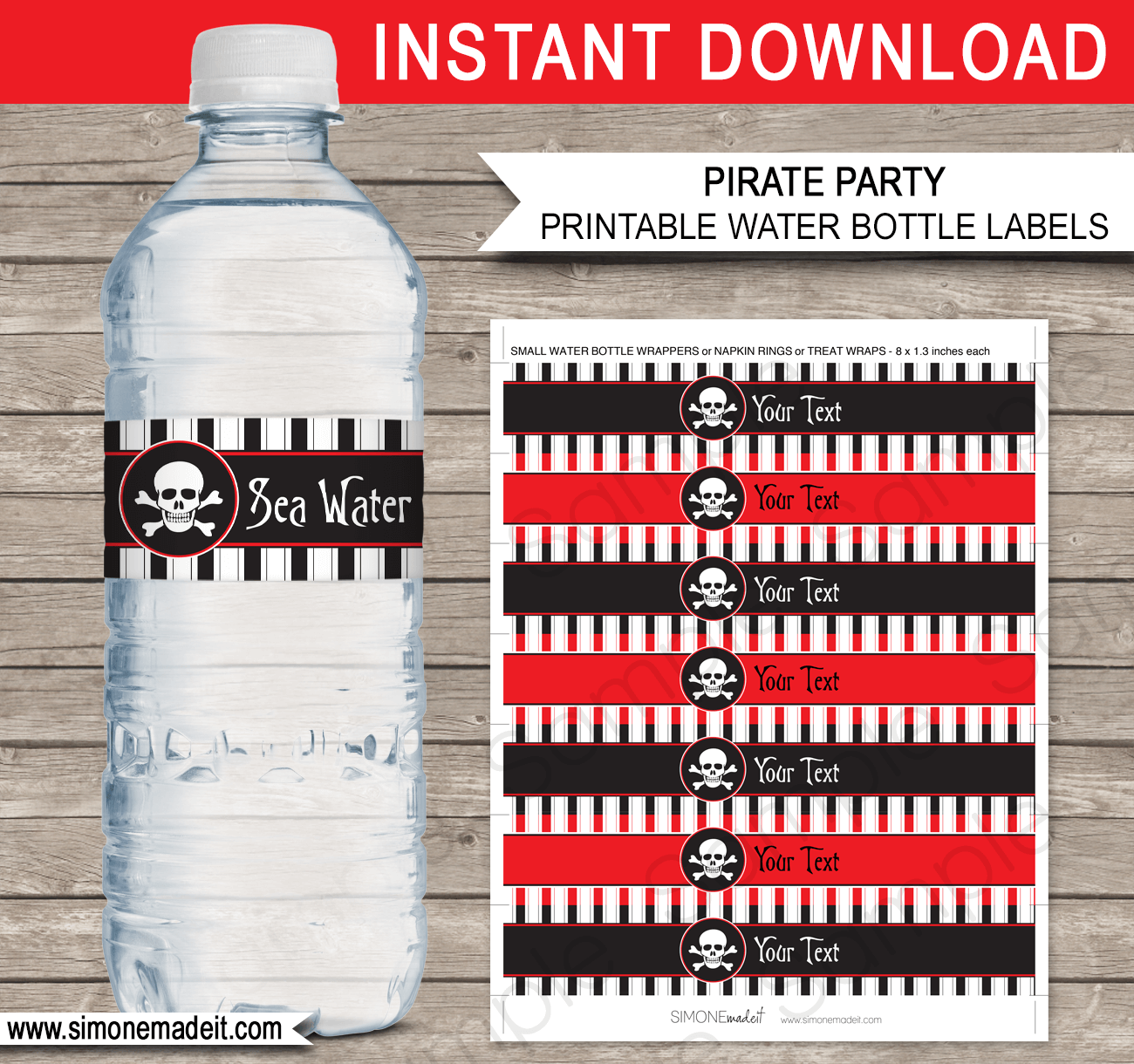 pirate party water bottle labels template printable party decorations