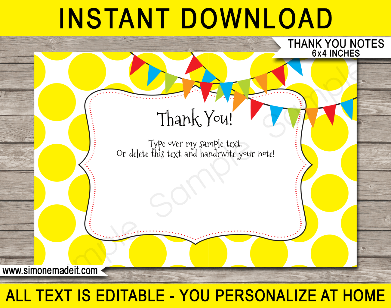 Printable Polkadot Thank You Cards Template - Polkadot Birthday theme - Editable Text - Instant Download via simonemadeit.com