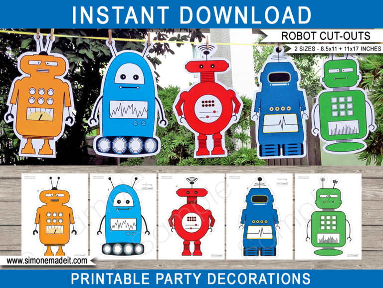 Robot Party Cut Outs Decoration Templates | Printable Birthday Decor