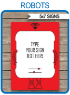Robot Party Signs Templates – 5×7