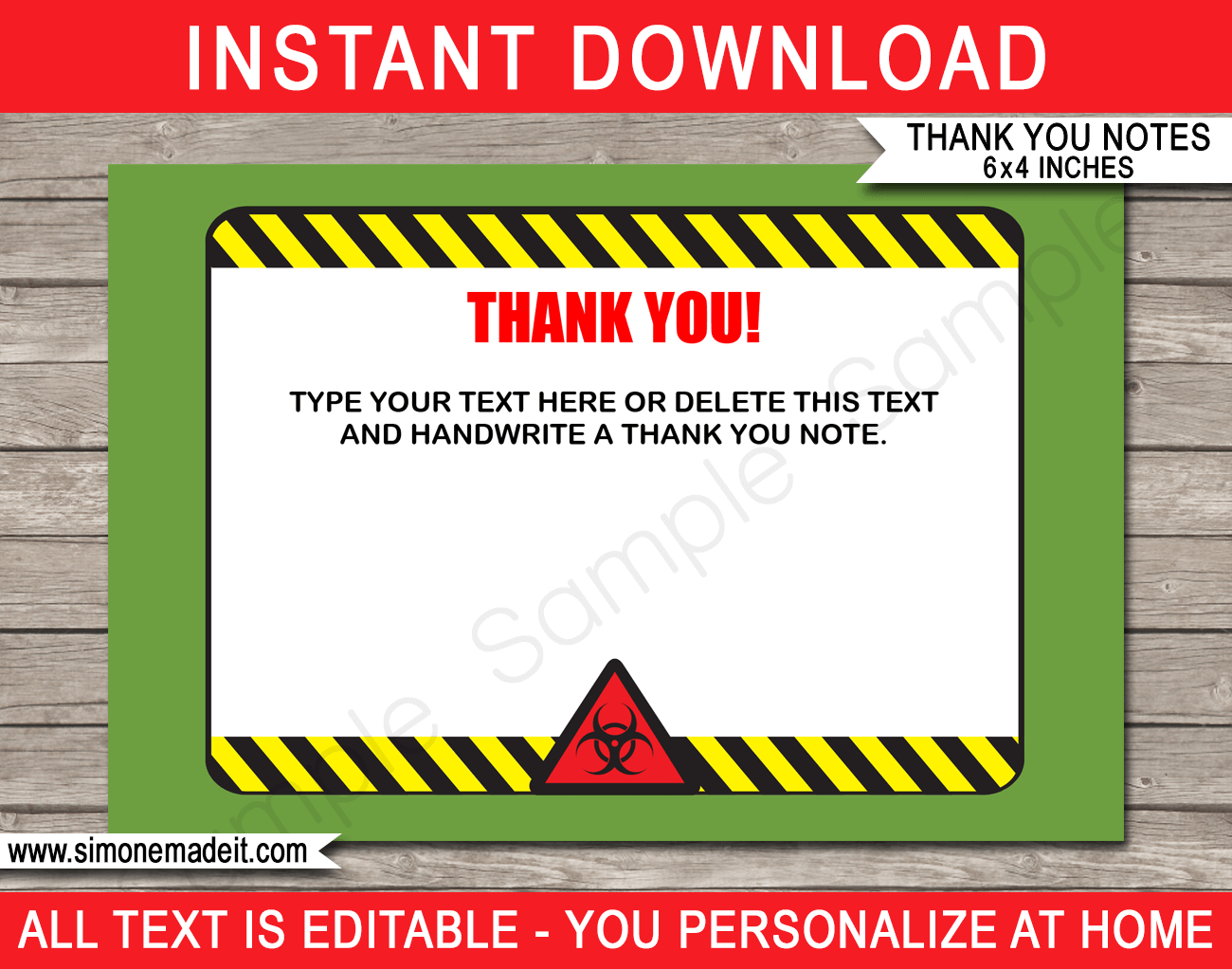 Printable Mad Science Party Thank You Cards Template - Scientist Birthday theme - Virus Quarantine - Editable Text - Instant Download via simonemadeit.com