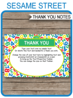 Printable Sesame Street Birthday Party Thank You Cards Template - Editable Text - Instant Download via simonemadeit.com