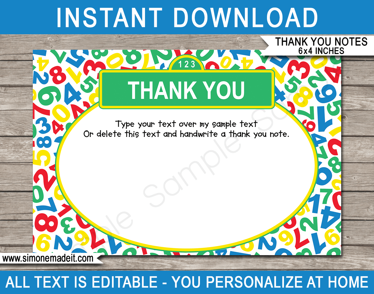 Printable Sesame Street Birthday Party Thank You Cards Template - Editable Text - Instant Download via simonemadeit.com