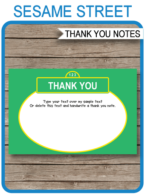 Printable Sesame Street Thank You Cards Template - Birthday Party Theme - Editable Text - Instant Download via simonemadeit.com