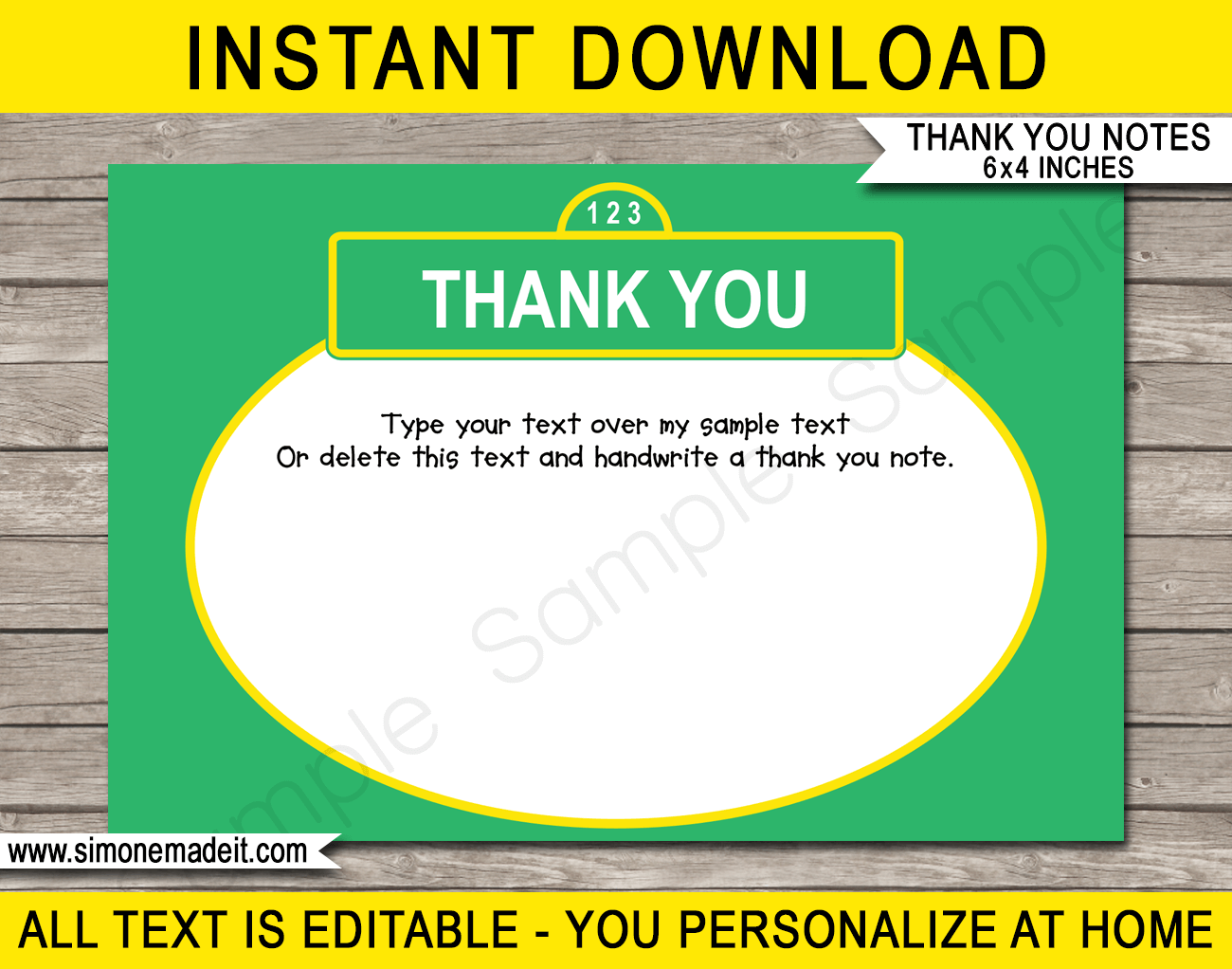 Printable Sesame Street Thank You Cards Template - Birthday Party Theme - Editable Text - Instant Download via simonemadeit.com
