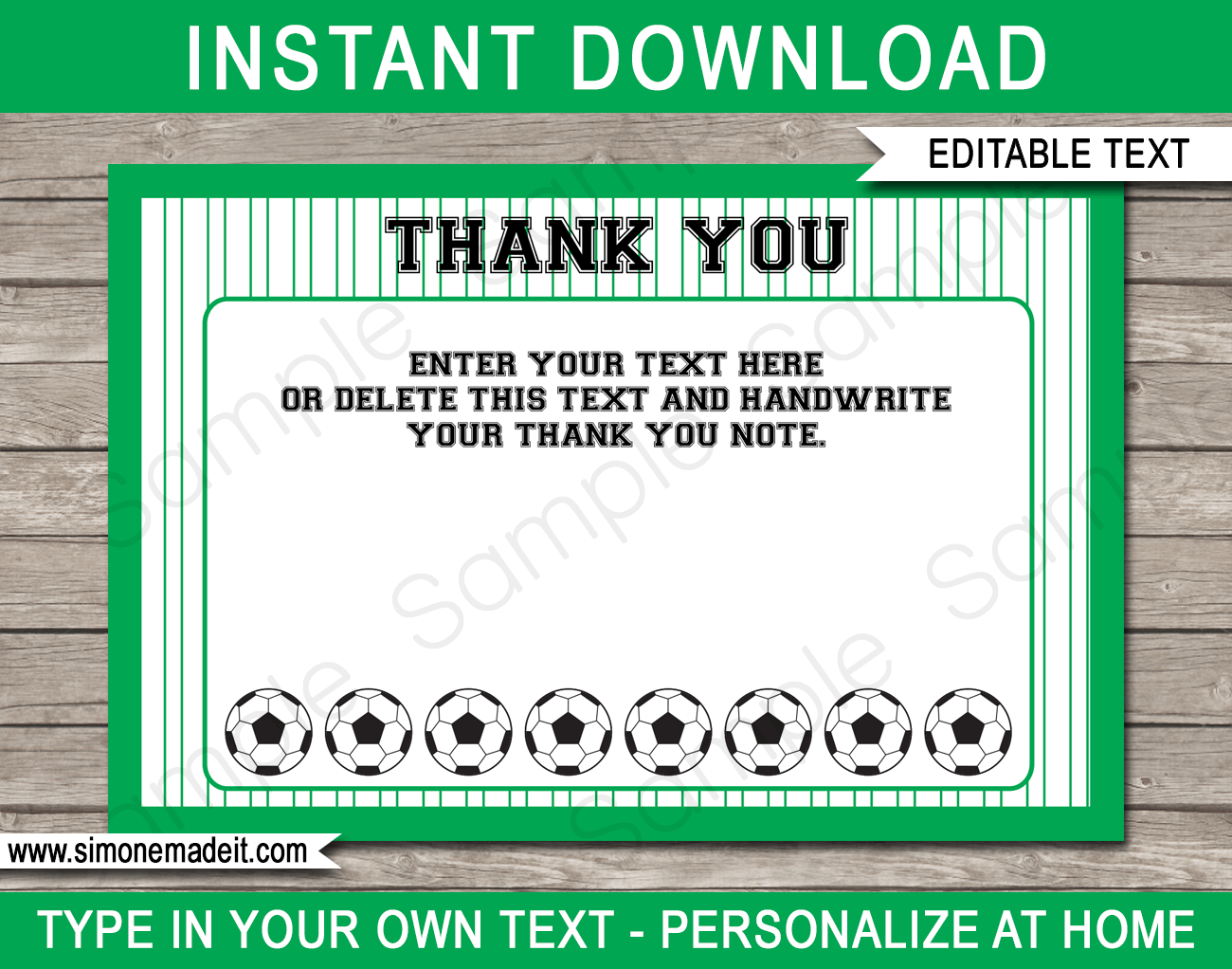 Printable Soccer Birthday Party Thank You Cards Template - Editable Text - Instant Download via simonemadeit.com