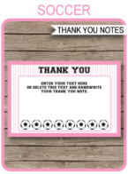 Pink Printable Soccer Thank You Cards Template - Editable Text - Birthday Party Tags - Instant Download via simonemadeit.com