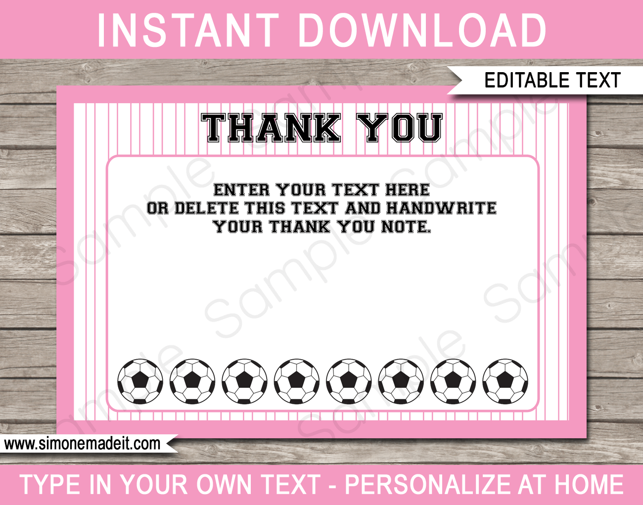 Soccer Party Thank You Cards template – pink For Soccer Thank You Card Template