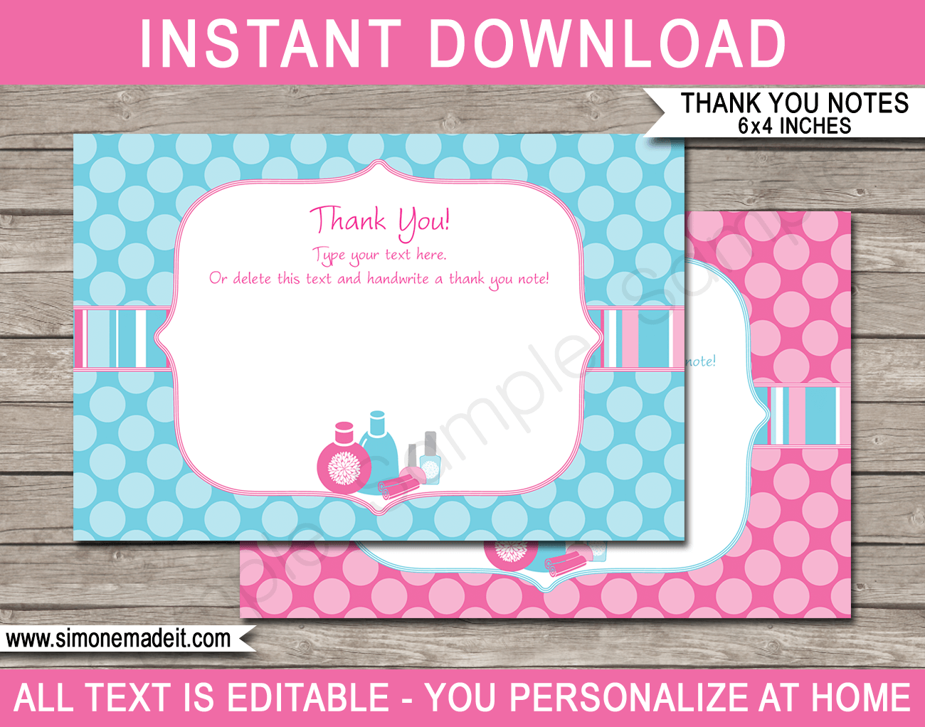 spa-birthday-party-thank-you-cards-printable-pdf-template