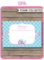 Printable Spa Birthday Party Thank You Card Template - Favor Note Tags - Editable Text - Instant Download via simonemadeit.com