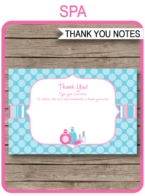 Printable Spa Birthday Party Thank You Card Template - Favor Note Tags - Editable Text - Instant Download via simonemadeit.com