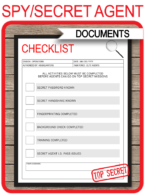 Spy Party Mission & Activities Checklist Templates – red