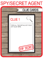 Spy Party Treasure Hunt Clue Cards Template