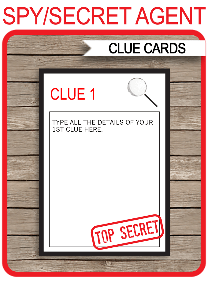 Spy Party Treasure Hunt Clue Cards Template Simonemadeit Parties