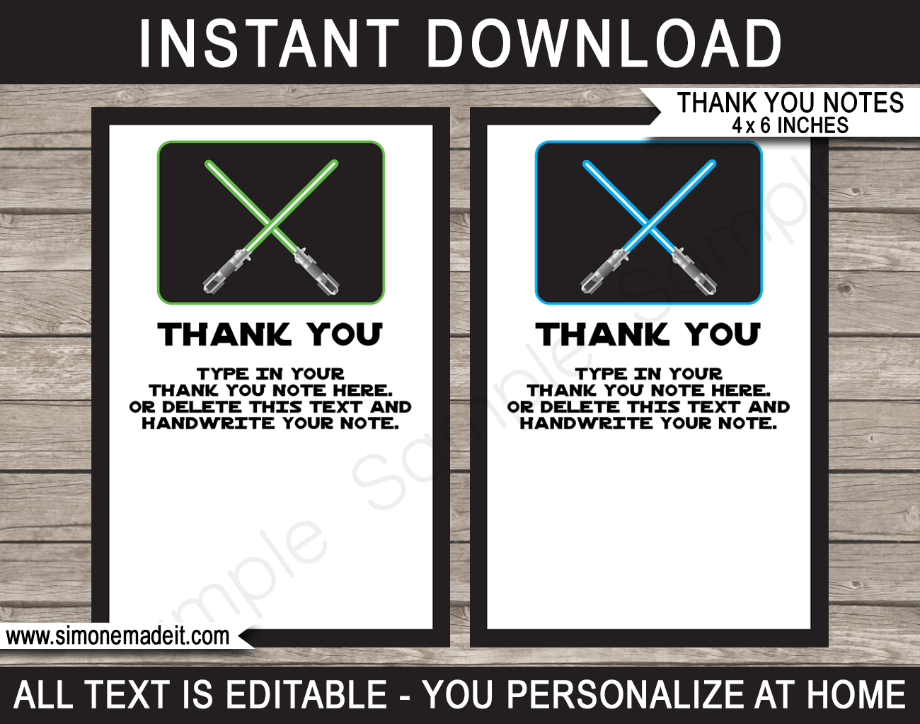 Printable Star Wars Party Thank You Cards Template - Star Wars Birthday theme - Editable Text - Instant Download via simonemadeit.com