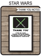 Printable Star Wars Party Thank You Cards Template - Star Wars Birthday theme - Editable Text - Instant Download via simonemadeit.com