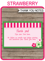 Printable Strawberry Shortcake Birthday Party Thank You Card Template - Favor Note Tags - Editable Text - Instant Download via simonemadeit.com