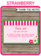 Printable Strawberry Shortcake Birthday Party Thank You Card Template - Favor Note Tags - Editable Text - Instant Download via simonemadeit.com