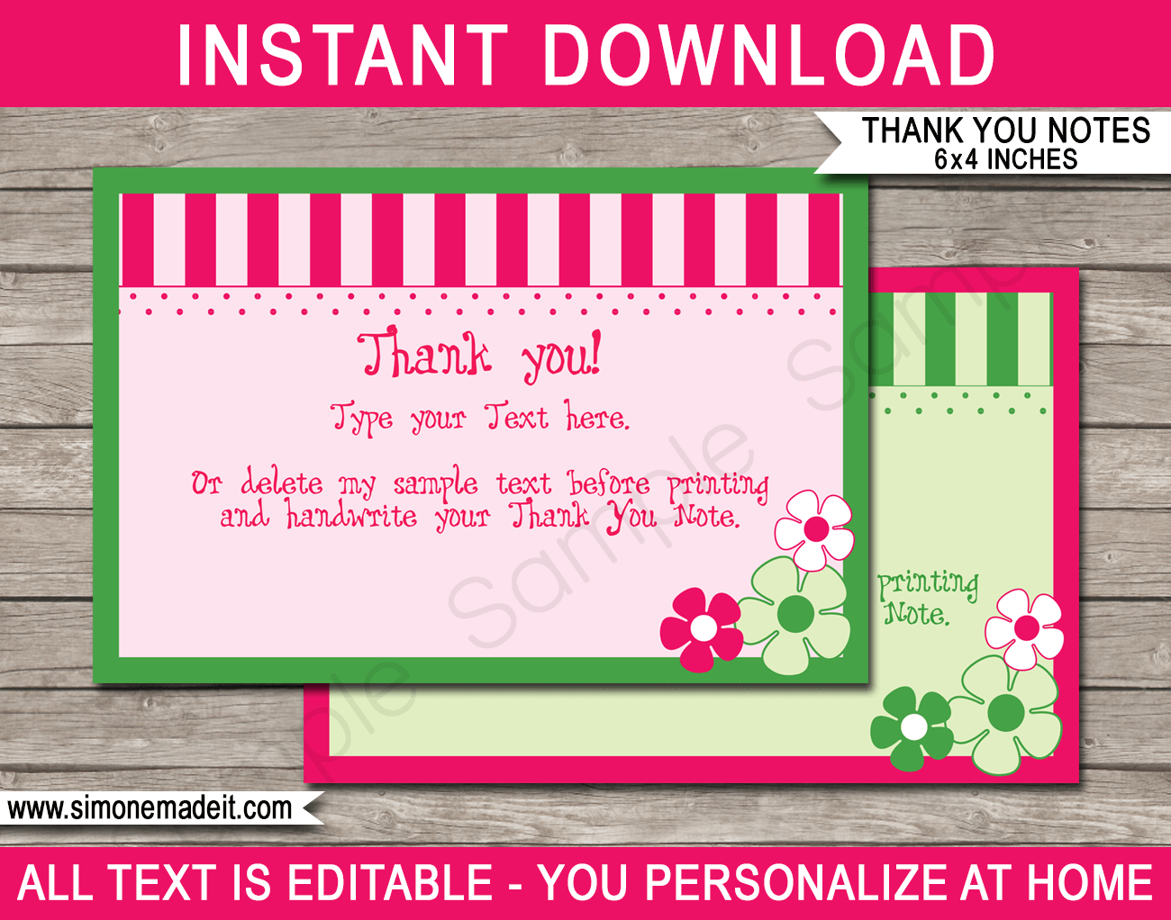 Printable Strawberry Shortcake Birthday Party Thank You Card Template - Favor Note Tags - Editable Text - Instant Download via simonemadeit.com
