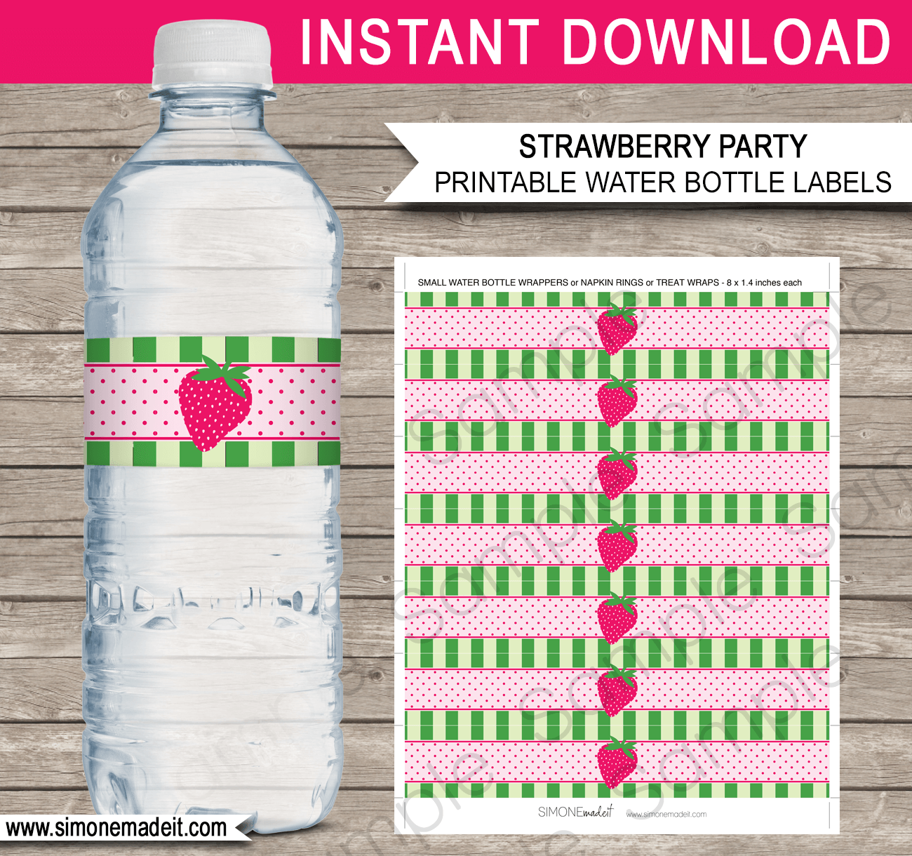 10 Strawberry Shortcake Birthday Party Personalized Water Bottle Labels 