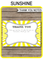 Printable Sunshine Party Thank You Card Template - Birthday Favor Note Tags - Editable Text - Instant Download via simonemadeit.com