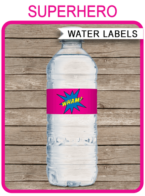 Supergirl Party Water Bottle Labels template – pink