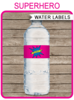 Supergirl Party Water Bottle Labels template – pink