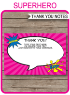 Printable Supergirl Thank You Cards - Comic Book Superhero Birthday Party theme - Editable Template - Instant Download via simonemadeit.com