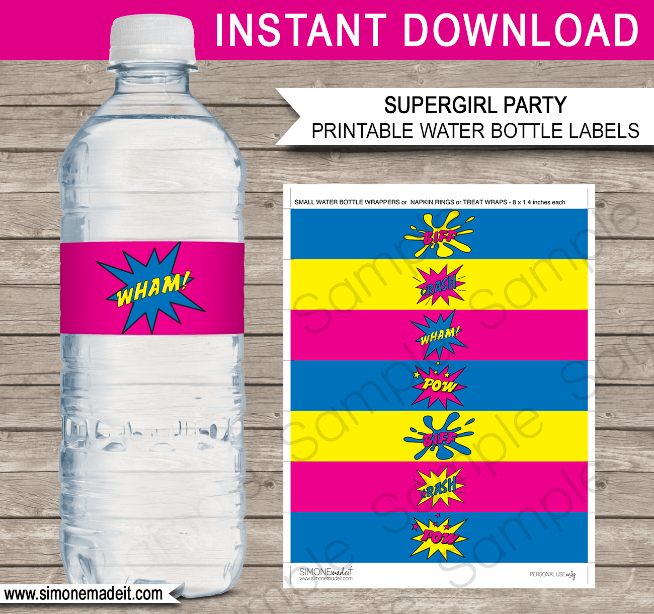 Printable Supergirl Party Water Bottle Labels Template | Super Hero Birthday Party Decorations | INSTANT DOWNLOAD via simonemadeit.com