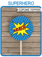 Superhero Cupcake Toppers Template – blue