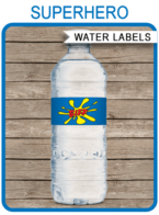 Superhero Party Water Bottle Labels template – blue
