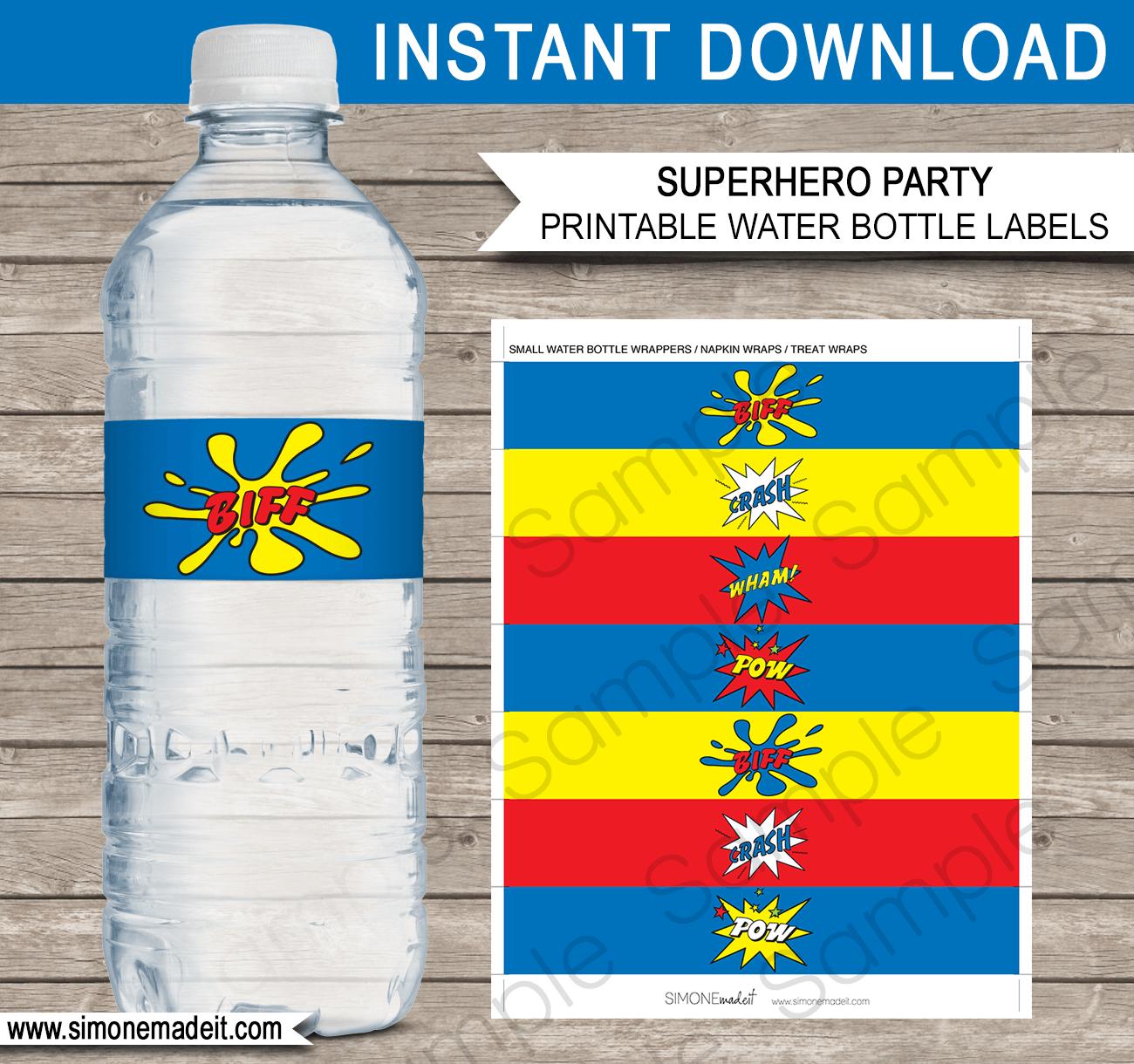 Printable Superhero Party Water Bottle Labels Template | Birthday Party Decorations | Editable Text | INSTANT DOWNLOAD via simonemadeit.com