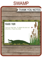 Printable Swamp Birthday Party Thank You Card Template - Favor Note Tags - Editable Text - Instant Download via simonemadeit.com