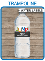 Trampoline Party Water Bottle Labels template – boys