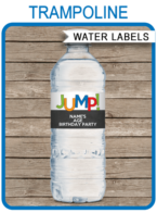 Printable Trampoline Party Water Bottle Labels Template | Birthday Party | Printable Decorations | DIY Editable Text | INSTANT DOWNLOAD via SIMONEmadeit.com