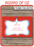 Printable Wizard of Oz Party Thank You Cards Template - Wizard of Oz Birthday theme - Editable Text - Instant Download via simonemadeit.com