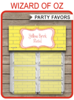Wizard of Oz Yellow Brick Road Party Favors – Bag Toppers & Mini Candy Bar Wrappers