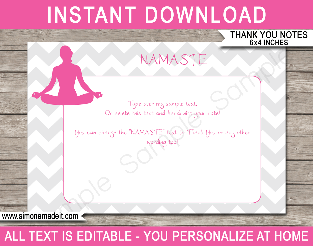 Printable Yoga Thank You Cards Template - Yoga Birthday theme - Editable Text - Instant Download via simonemadeit.com