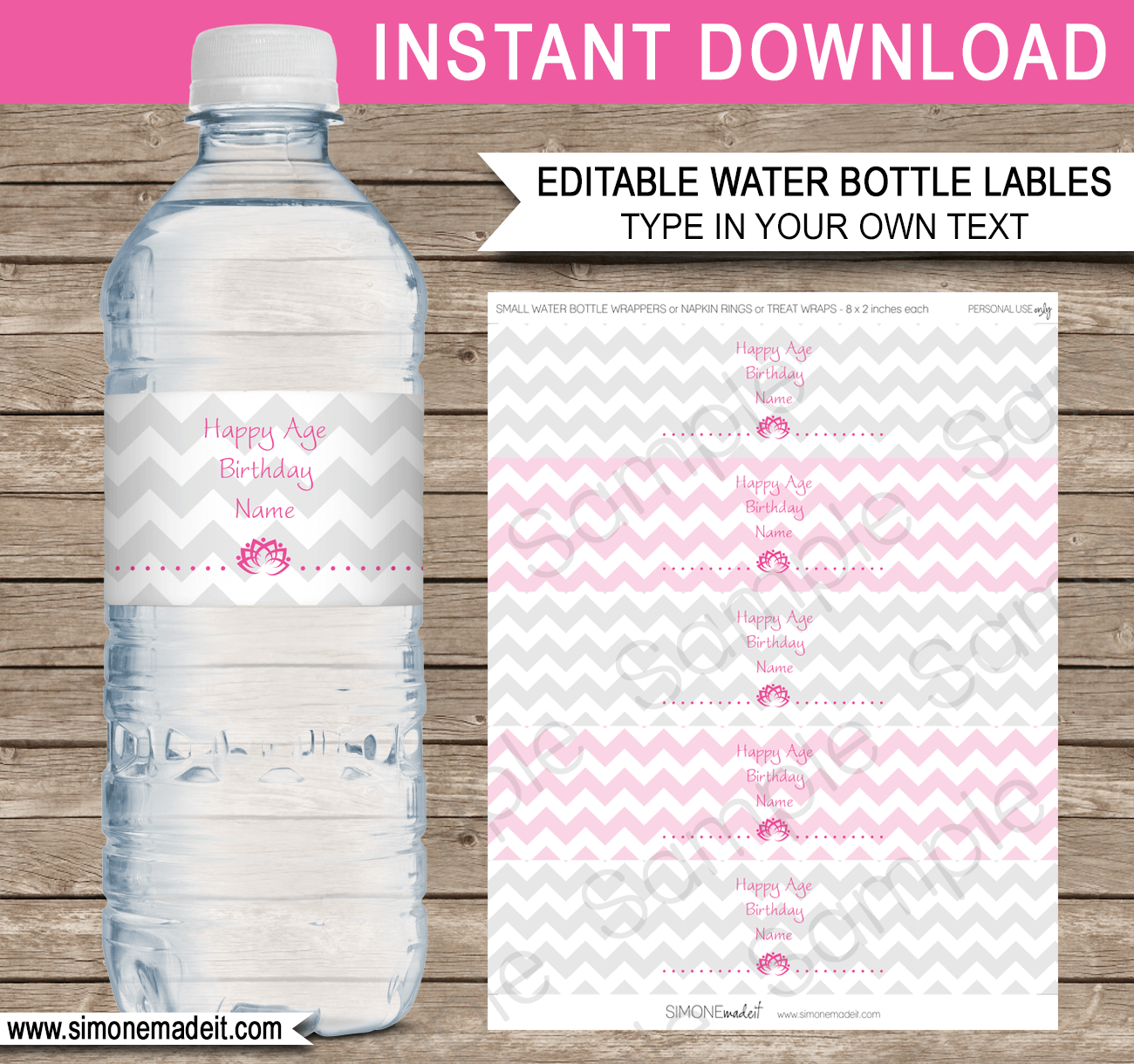 Printable Yoga Party Water Bottle Labels Template | Birthday Party Decorations | DIY Editable Text | $3.00 INSTANT DOWNLOAD via SIMONEmadeit.com