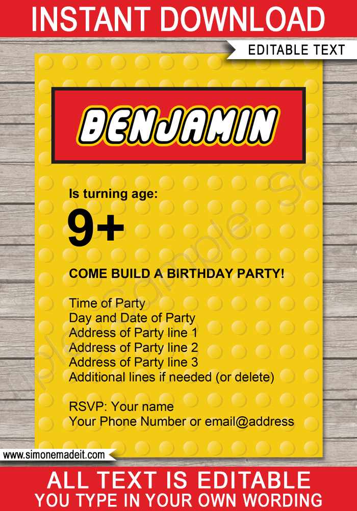 Lego Birthday Party Invitations Template | Editable DIY Theme Template | INSTANT DOWNLOAD $7.50 via SIMONEmadeit.com