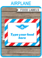 Airplane Party Food Labels template