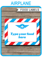 Airplane Party Food Labels template