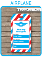 Printable Airplane Theme Luggage Tags Template - Birthday Party Favor Tags