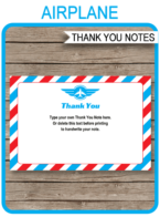 Printable Airplane Party Thank You Cards Template - Favor Tags - Airplane Birthday Party theme - DIY Editable Text - Instant Download via simonemadeit.com