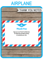 Printable Airplane Party Thank You Cards Template - Favor Tags - Airplane Birthday Party theme - DIY Editable Text - Instant Download via simonemadeit.com