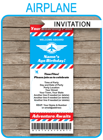 Airplane Birthday Invitation Airplane Ticket Party Invite Boy 