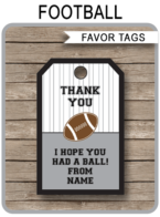 Football Party Favor Tags template – choose your colors