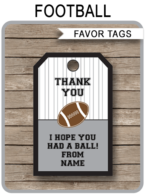 Football Party Favor Tags template – choose your colors