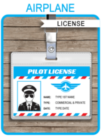 Printable Pilot Licenses Template - DIY Airplane Party Theme Games or Favors - Birthday Party Decorations - Editable Text and Photo - Instant Download via simonemadeit.com