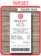 Printable Target Party Receipt Favor Tags Template | Shopping Birthday Party Theme Thank You Tags | Mall Scavenger Hunt | Credit Card Receipt | DIY Editable Text | Instant Download via simonemadeit.com